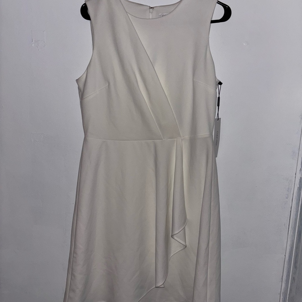 Calvin Klein Asymmetrical Career Work Business White Dress Womens Size 10 - Picture 3 of 7